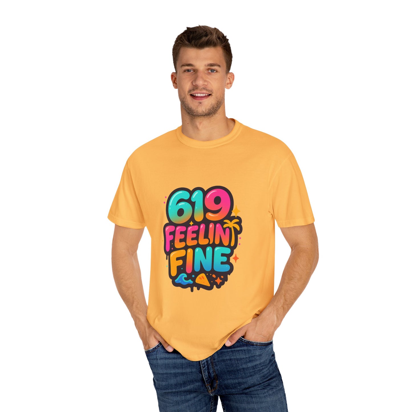 619 Feelin' Fine Unisex Garment-Dyed T-shirt, Vibrant Summer Tee, Perfect for Beach Days, Fun Casual Wear, Gift for Friends