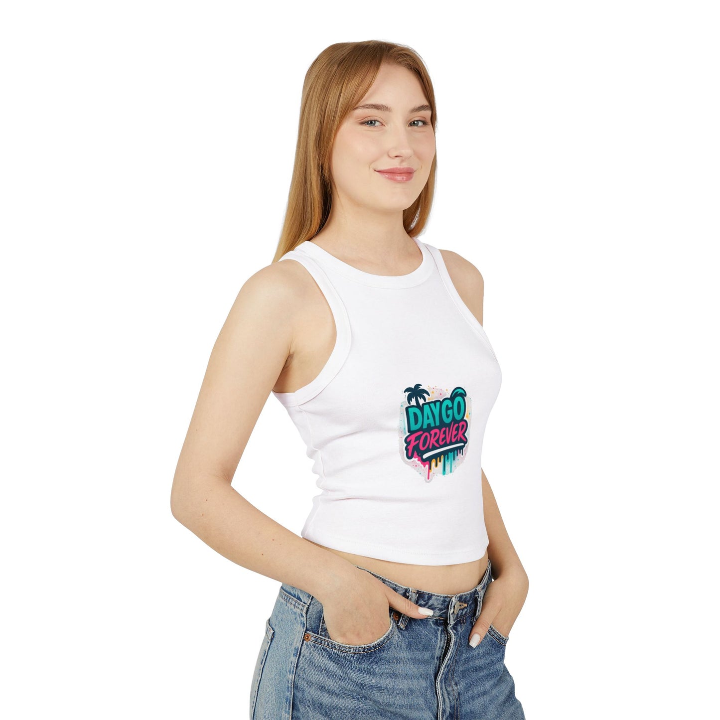 Daygo Forever Women's Crop Tank Top, Fun Summer Apparel, Beachwear, Festival Outfit, Gift for Her, Graphic Tee, Summer Vibe Tank