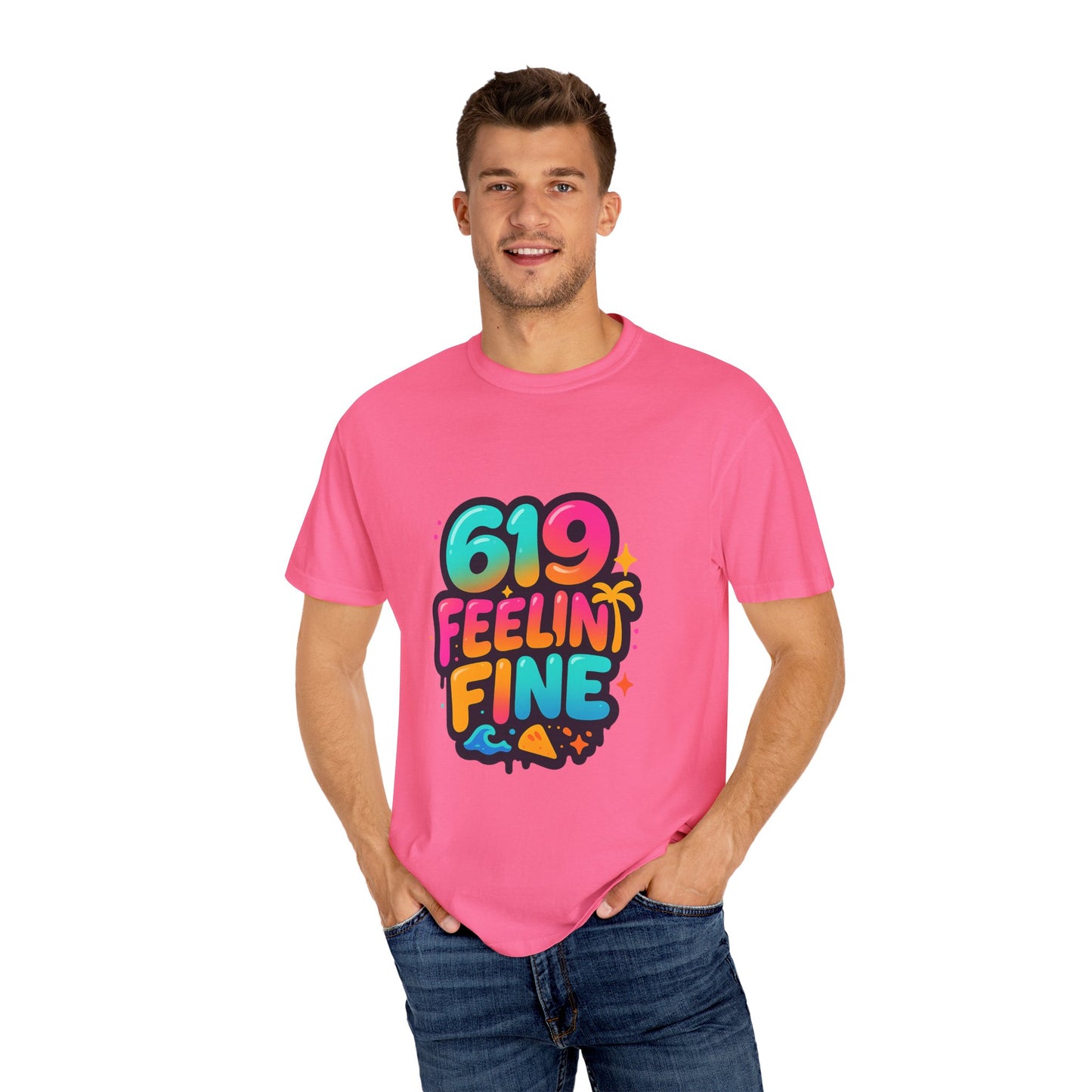 619 Feelin' Fine Unisex Garment-Dyed T-shirt, Vibrant Summer Tee, Perfect for Beach Days, Fun Casual Wear, Gift for Friends