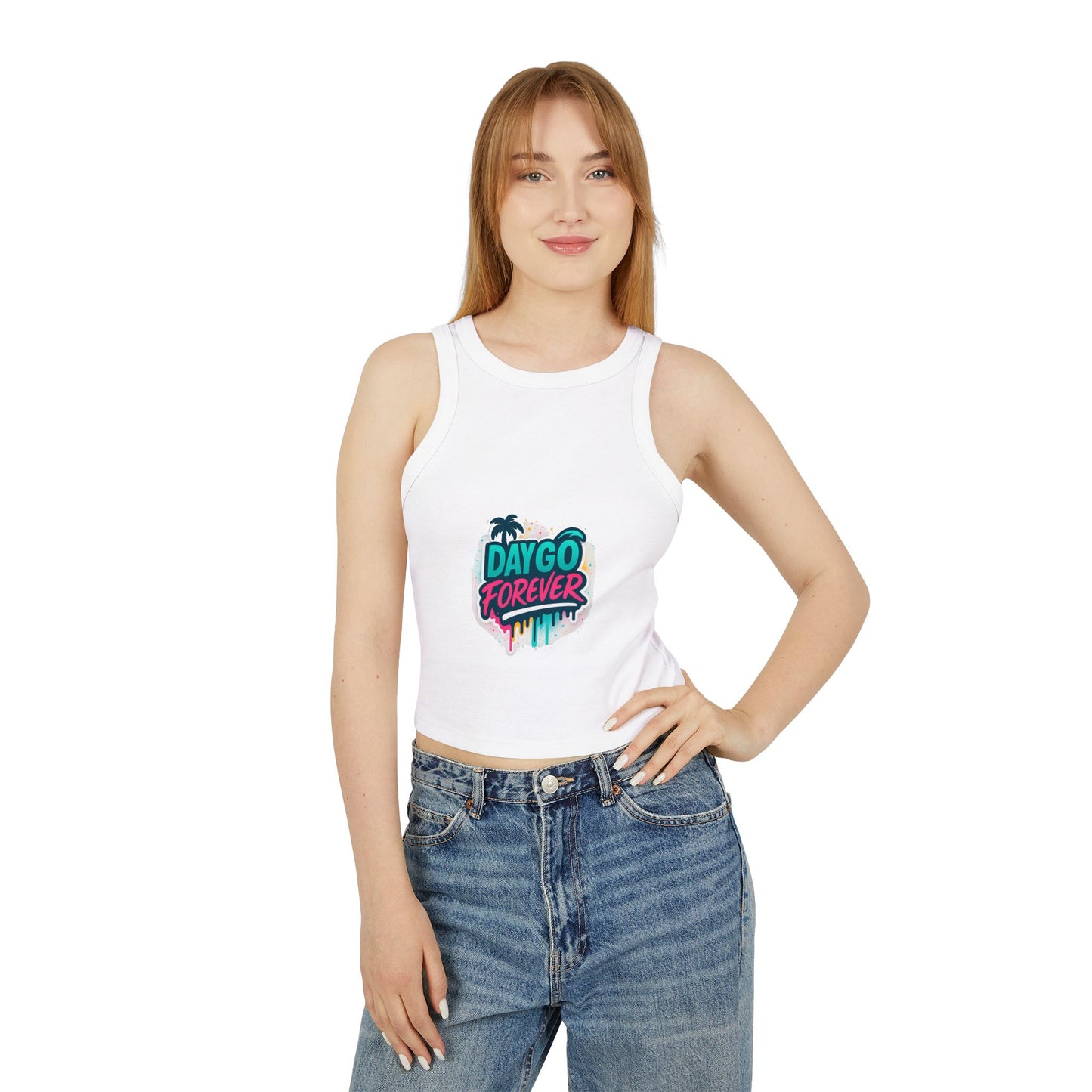 Daygo Forever Women's Crop Tank Top, Fun Summer Apparel, Beachwear, Festival Outfit, Gift for Her, Graphic Tee, Summer Vibe Tank
