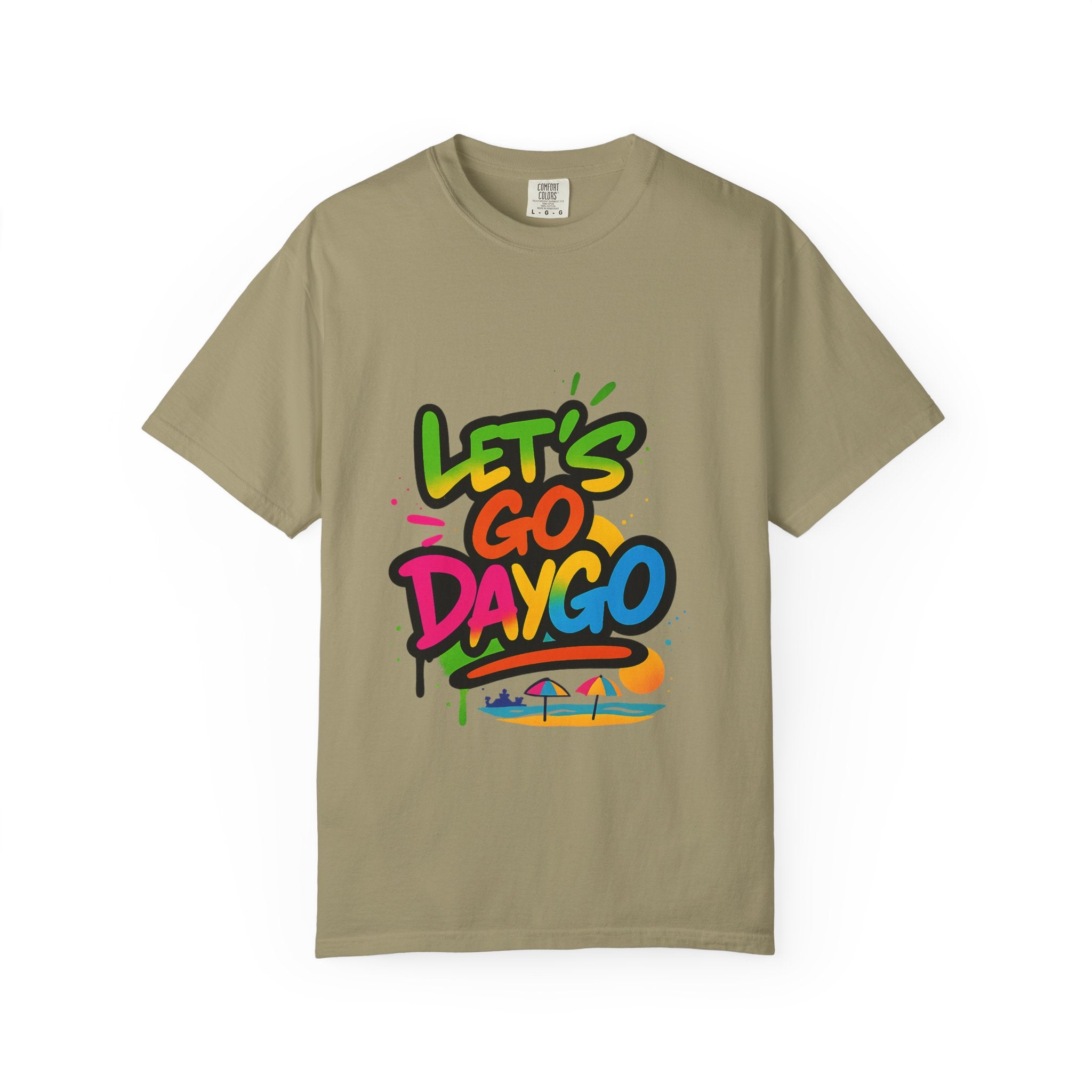 Colorful Graffi Let's Go Daygo T-Shirt, Beach Vibes, Vacation Wear, Casual Tee, Gift for Him/Her, Fun Graphic Tee